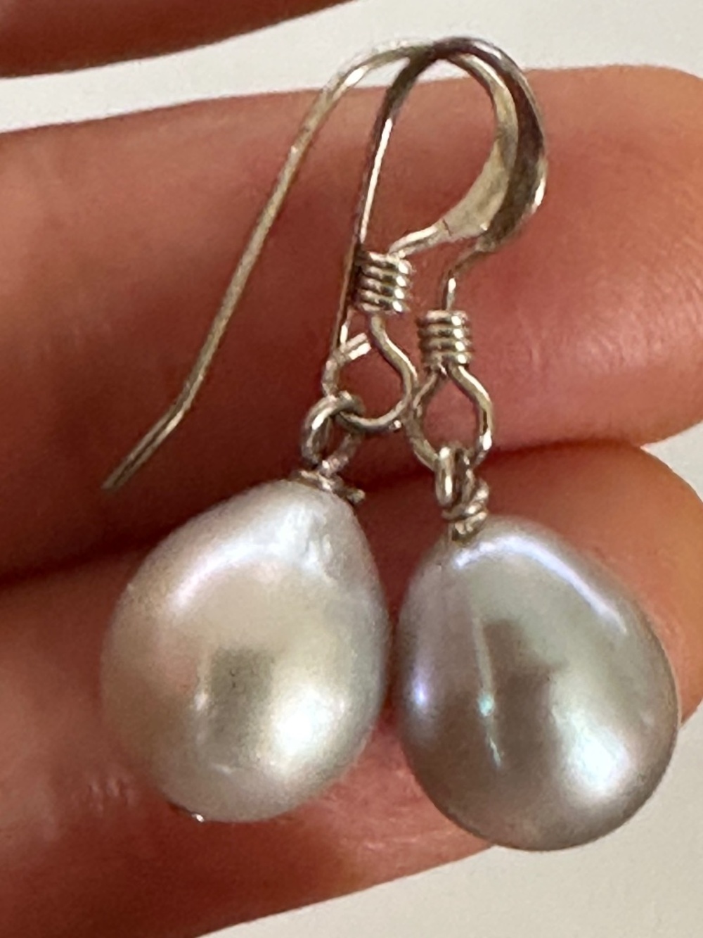 9mm Wide Gray Teardrop Pearl Earrings - 925 Sterling Silver